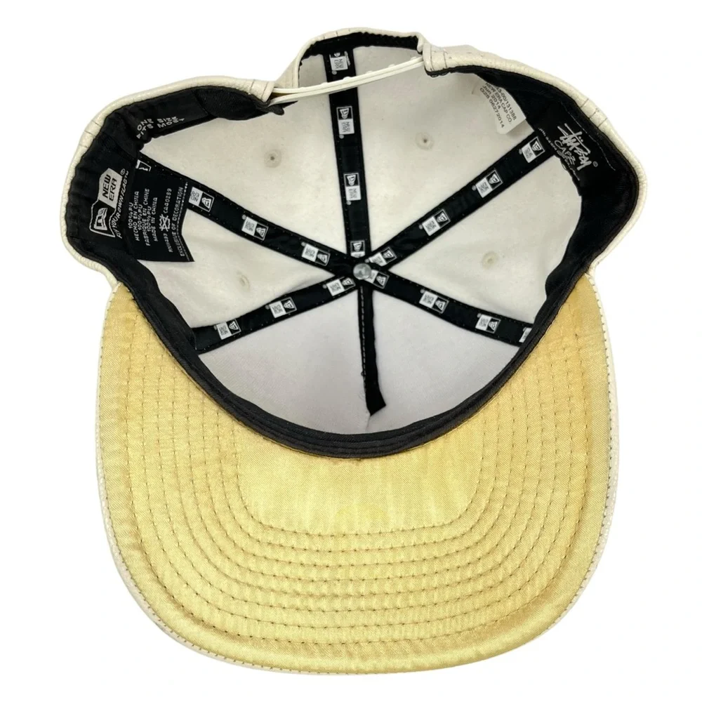 Stussy PU‎ Cream Embroidered Logo Snapback Flat Bill Hat Cap